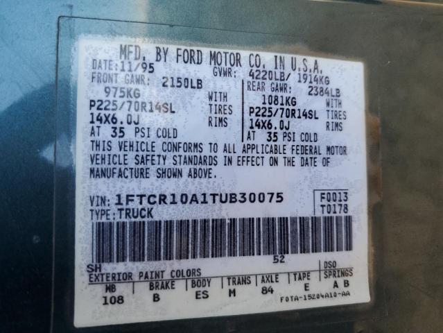 1FTCR10A1TUB30075 - 1996 FORD RANGER GREEN photo 12