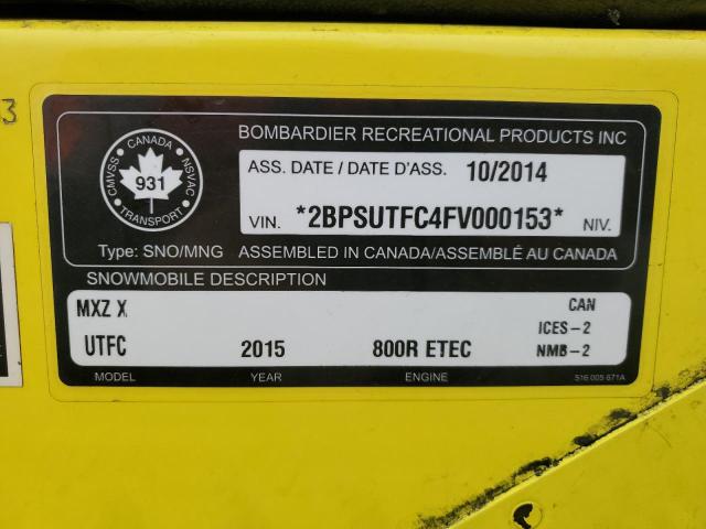 2BPSUTFC4FV000153 - 2015 BOMBARDIER SNOWMOBILE YELLOW photo 10