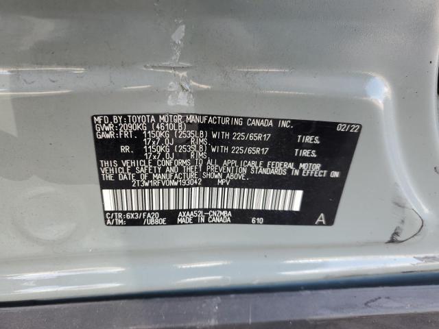 2T3W1RFV0NW193042 - 2022 TOYOTA RAV4 XLE GRAY photo 14