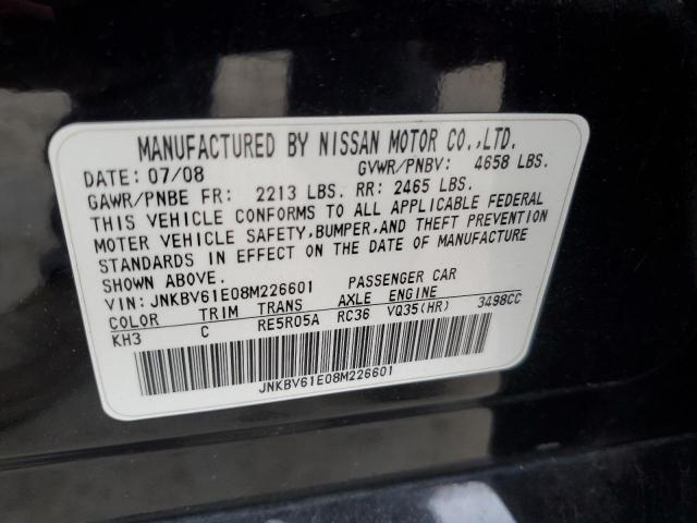 JNKBV61E08M226601 - 2008 INFINITI G35 BLACK photo 12