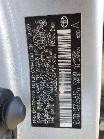 JTDKN3DUXA0107986 - 2010 TOYOTA PRIUS SILVER photo 12