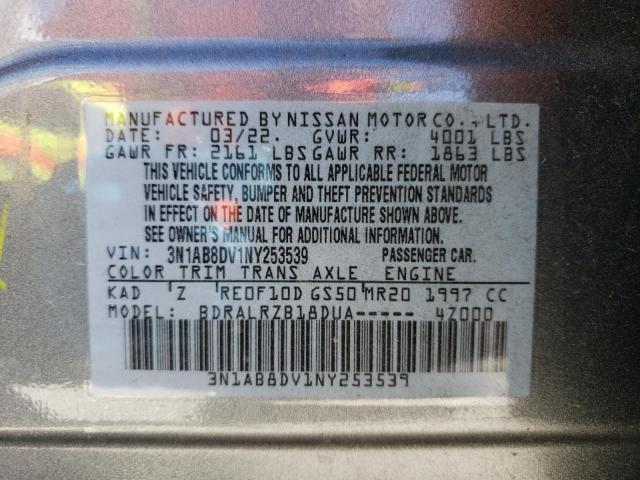 3N1AB8DV1NY253539 - 2022 NISSAN SENTRA SR GRAY photo 12