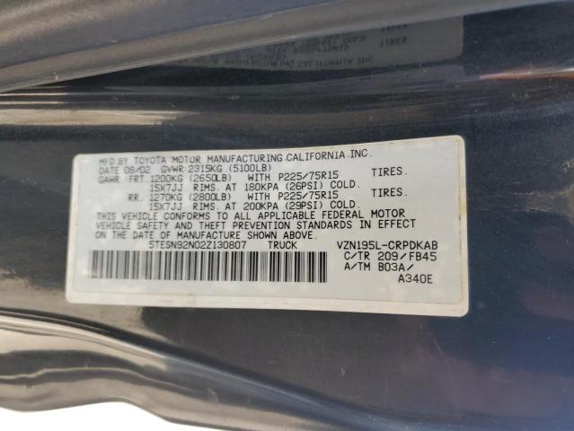 5TESN92N02Z130807 - 2002 TOYOTA TACOMA XTRACAB PRERUNNER 黑色 照片 12