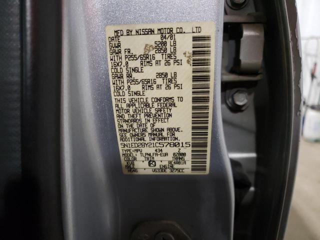 5N1ED28Y21C578015 - 2001 NISSAN XTERRA XE SILVER photo 12