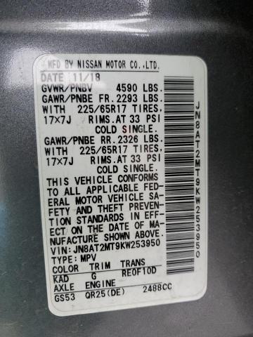 JN8AT2MT9KW253950 - 2019 NISSAN ROGUE S GRAY photo 13