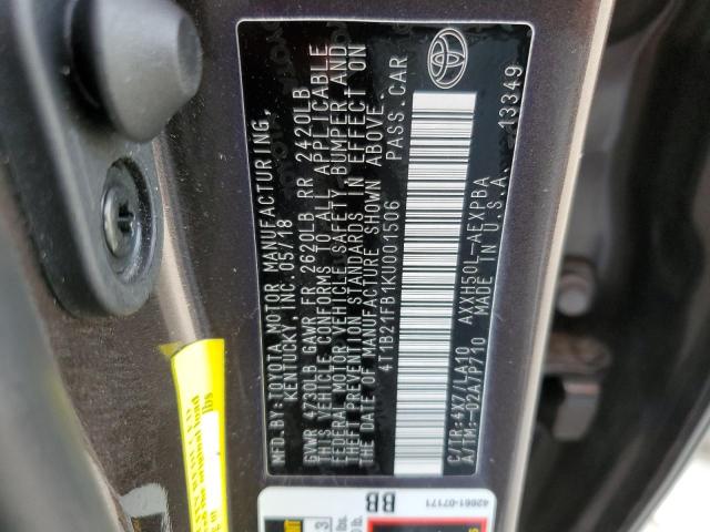 4T1B21FB1KU001506 - 2019 TOYOTA AVALON XLE CHARCOAL photo 12