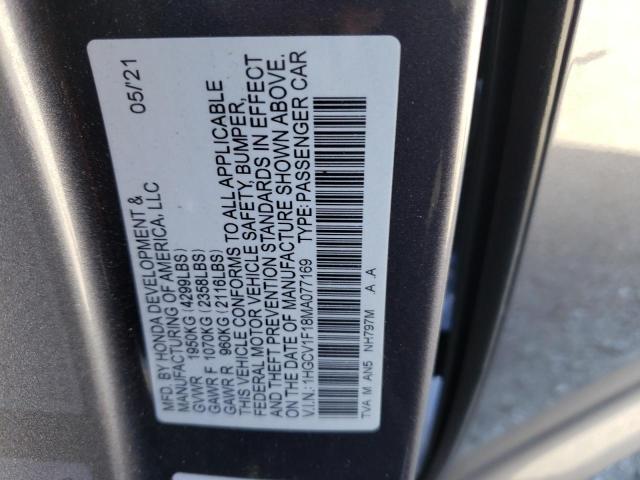 1HGCV1F18MA077169 - 2021 HONDA ACCORD LX GRAY photo 13