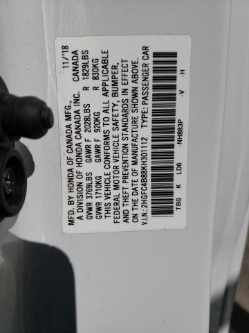 2HGFC4B88KH301112 - 2019 HONDA CIVIC SPORT 白色 照片 12