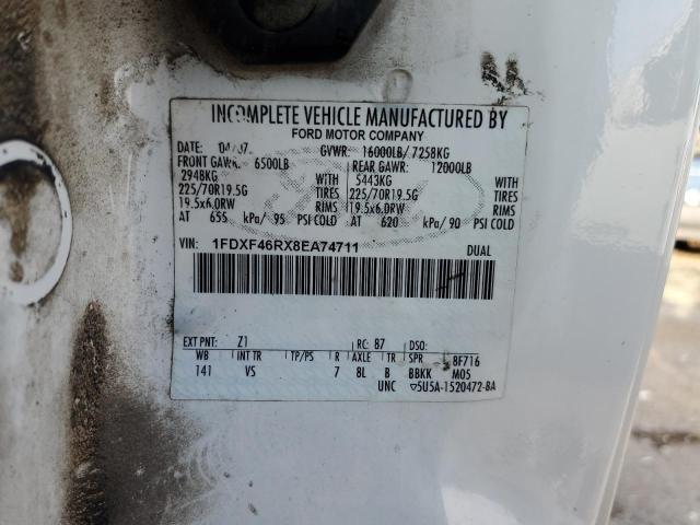 1FDXF46RX8EA74711 - 2008 FORD F450 SUPER DUTY WHITE photo 12