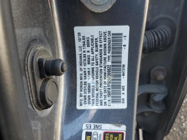 19XFA1F92AE009522 - 2010 HONDA CIVIC EXL ნაცრისფერი ფოტო 12