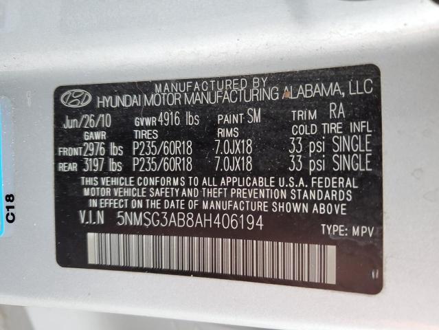 5NMSG3AB8AH406194 - 2010 HYUNDAI SANTA FE GLS SILVER photo 12