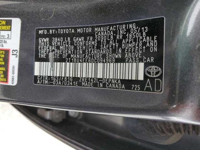 2T1BU4EE6DC094969 - 2013 TOYOTA COROLLA BASE GRAY photo 12