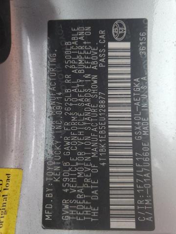 4T1BK1EB5EU128877 - 2014 TOYOTA AVALON BASE 银色 照片 12