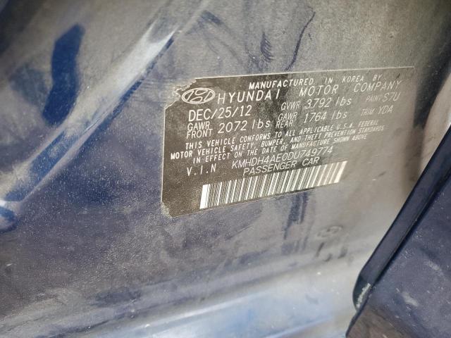 KMHDH4AE0DU749774 - 2013 HYUNDAI ELANTRA GLS BLUE photo 13