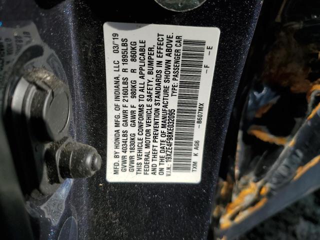 19XZE4F98KE032095 - 2019 HONDA INSIGHT TOURING CHARCOAL photo 12