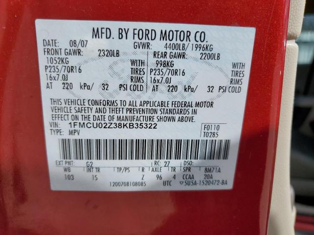 1FMCU02Z38KB35322 - 2008 FORD ESCAPE XLS RED photo 13