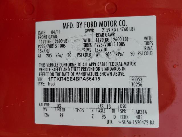 1FTKR4EE4BPA56415 - 2011 FORD RANGER SUPER CAB RED photo 13