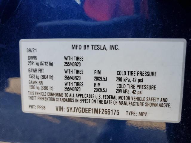 5YJYGDEE1MF266175 - 2021 TESLA MODEL Y BLUE photo 14