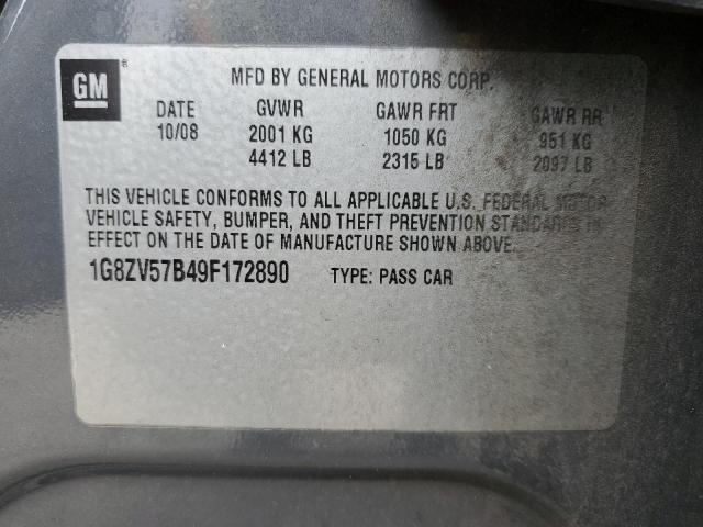 1G8ZV57B49F172890 - 2009 SATURN AURA XR GRAY photo 13