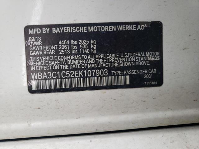 WBA3C1C52EK107903 - 2014 BMW 328 I SULEV WHITE photo 12