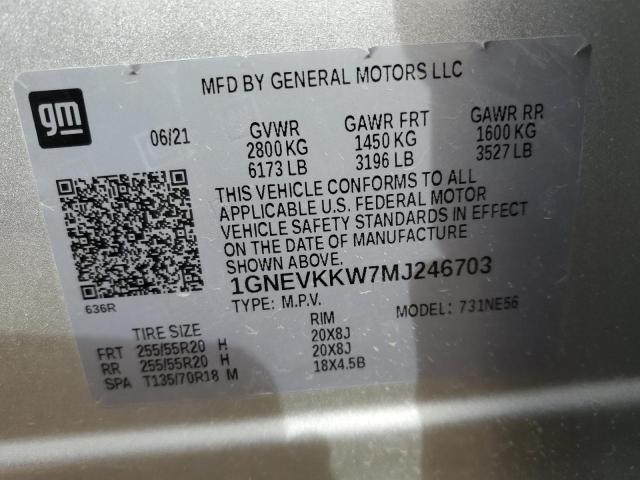 1GNEVKKW7MJ246703 - 2021 CHEVROLET TRAVERSE PREMIER SILVER photo 14