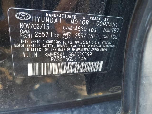 KMHE34L18GA028699 - 2016 HYUNDAI SONATA HYBRID BLACK photo 12