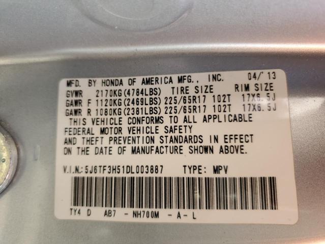 5J6TF3H51DL003887 - 2013 HONDA CROSSTOUR EXL ვერცხლისფერი ფოტო 12