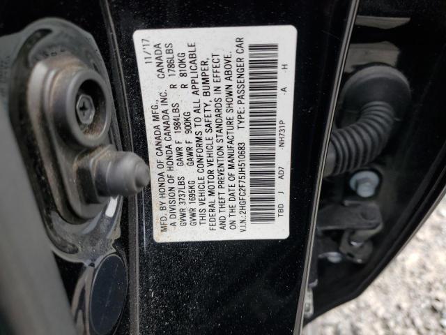 2HGFC2F75JH510683 - 2018 HONDA CIVIC EX BLACK photo 12