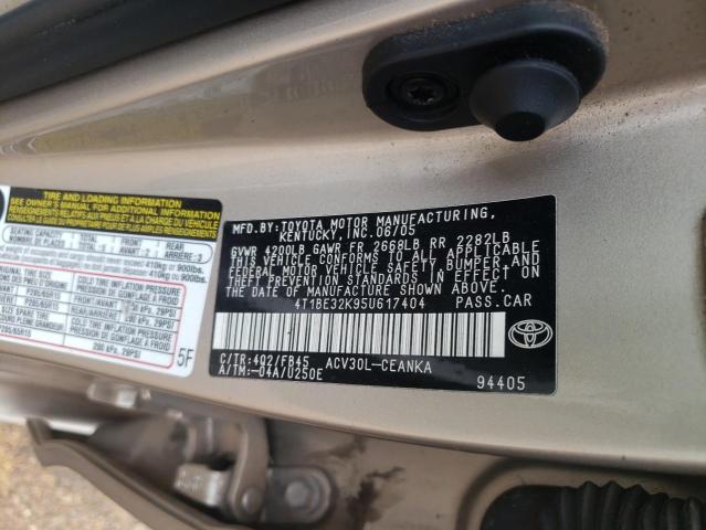 4T1BE32K95U617404 - 2005 TOYOTA CAMRY LE TAN photo 12