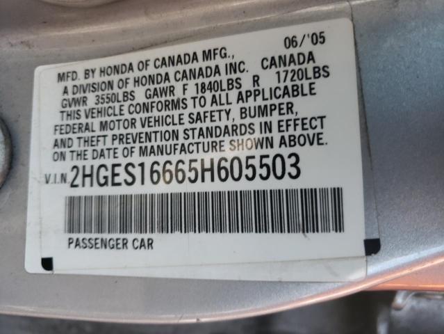 2HGES16665H605503 - 2005 HONDA CIVIC LX SILVER photo 12