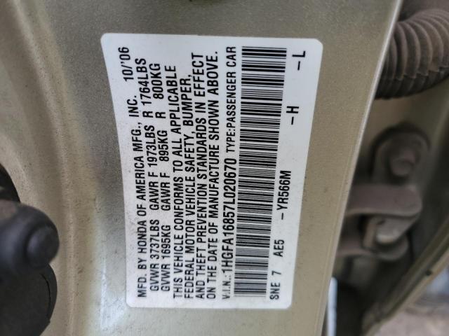 1HGFA16857L020670 - 2007 HONDA CIVIC EX CREAM photo 12