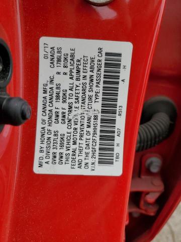 2HGFC2F79HH518845 - 2017 HONDA CIVIC EX RED photo 12