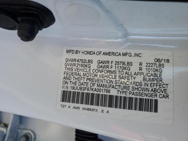 19UUB3F67KA001766 - 2019 ACURA TLX TECHNOLOGY WHITE photo 12