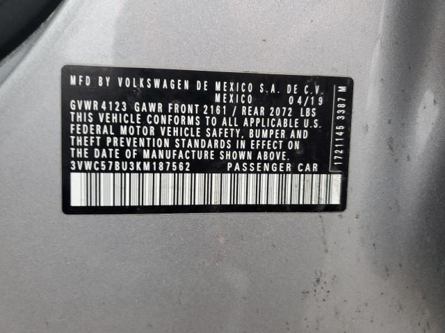 3VWC57BU3KM187562 - 2019 VOLKSWAGEN JETTA S 银色 照片 12