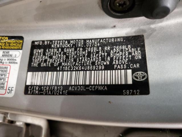 4T1BE32K64U869299 - 2004 TOYOTA CAMRY LE SILVER photo 13