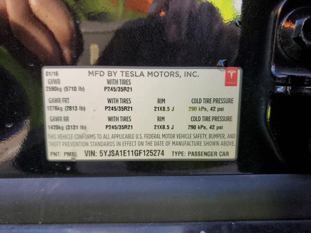 5YJSA1E11GF125274 - 2016 TESLA MODEL S Սև լուսանկար 13