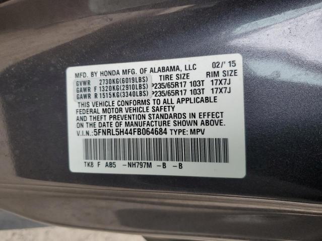 5FNRL5H44FB064684 - 2015 HONDA ODYSSEY EX GRAY photo 14