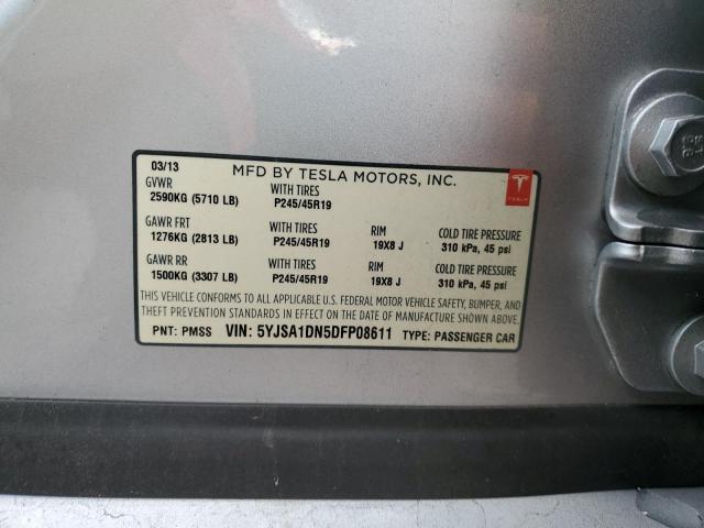 5YJSA1DN5DFP08611 - 2013 TESLA MODEL S Արծաթագույն լուսանկար 13