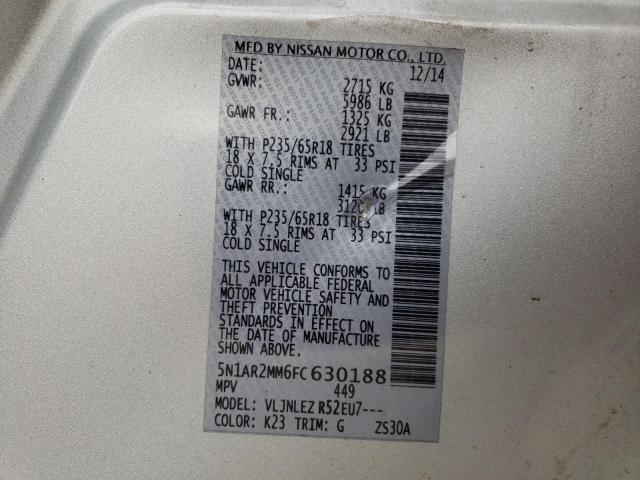 5N1AR2MM6FC630188 - 2015 NISSAN PATHFINDER S 银色 照片 14