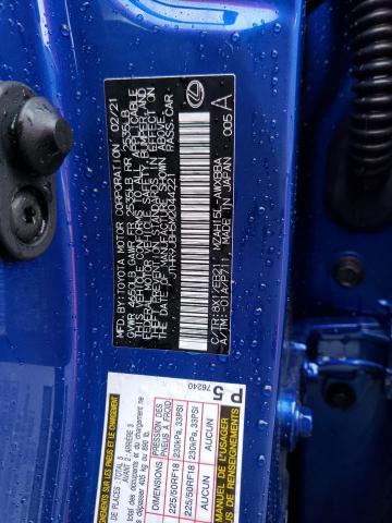 JTHR9JBH5M2044221 - 2021 LEXUS UX 250H BLUE photo 12