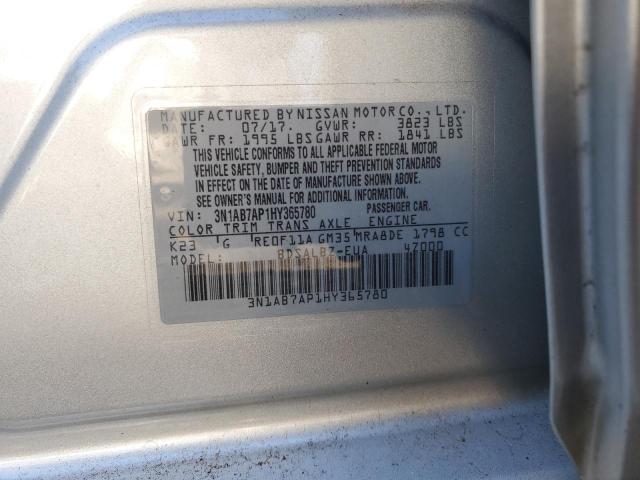 3N1AB7AP1HY365780 - 2017 NISSAN SENTRA S SILVER photo 12