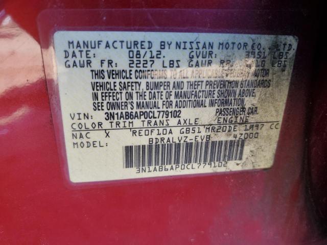 3N1AB6AP0CL779102 - 2012 NISSAN SENTRA 2.0 RED photo 12