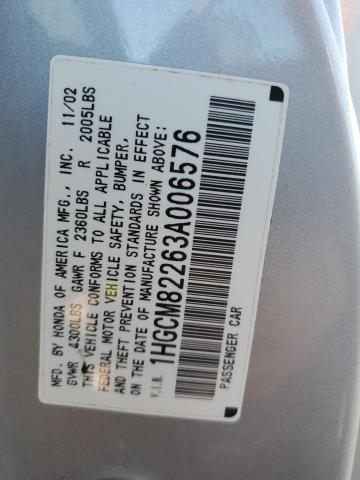 1HGCM82263A006576 - 2003 HONDA ACCORD LX SILVER photo 12