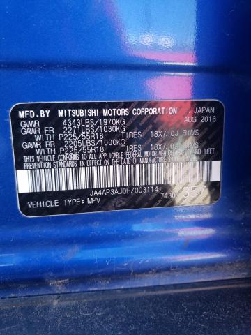 JA4AP3AU0HZ003114 - 2017 MITSUBISHI OUTLANDER ES BLUE photo 12