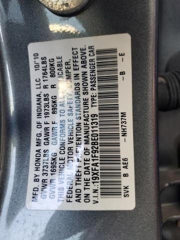 19XFA1F92BE011319 - 2011 HONDA CIVIC EXL ნაცრისფერი ფოტო 12