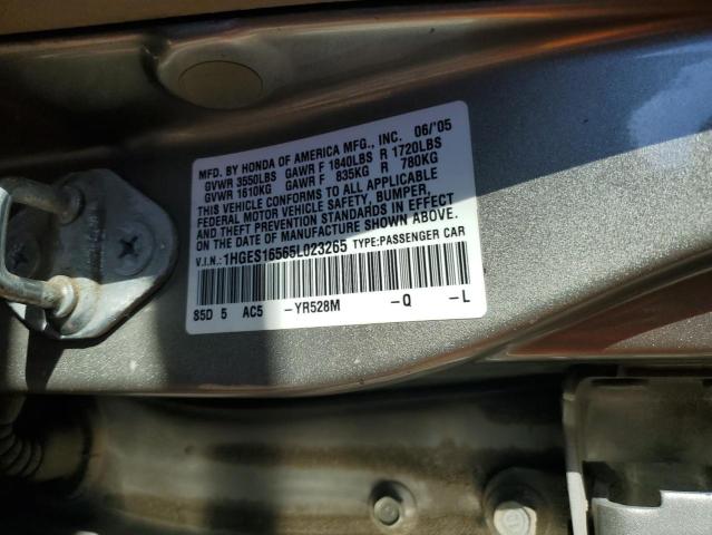 1HGES16565L023265 - 2005 HONDA CIVIC LX GOLD photo 12