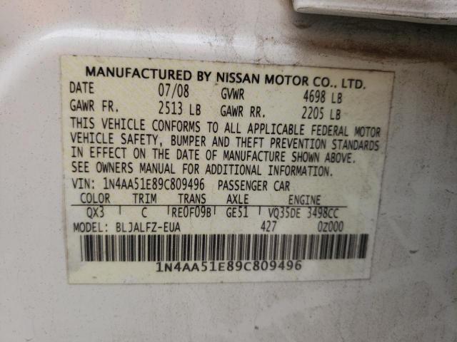 1N4AA51E89C809496 - 2009 NISSAN MAXIMA S CREAM photo 12