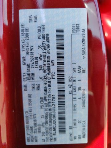 5LMCJ2C90JUL21751 - 2018 LINCOLN MKC SELECT 红色 照片 14