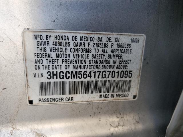 3HGCM56417G701095 - 2007 HONDA ACCORD LX SILVER photo 12