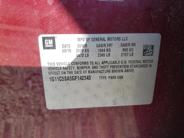 1G11C5SA5GF142343 - 2016 CHEVROLET MALIBU LIM LT 红色 照片 12